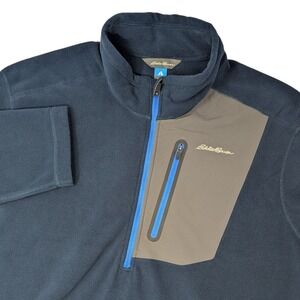 Eddie Bauer Mens XL Navy Blue 1/4 Zip Fleece Pullover Chest Pocket Performance